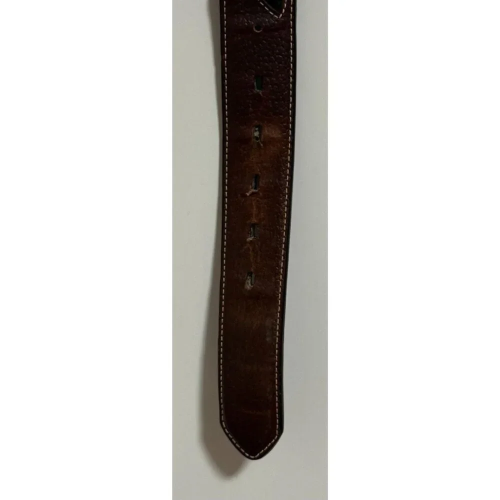 Larry Mehan Leather Belt‎ Sz 34 Western Silver Star Concho Intricate Stitching